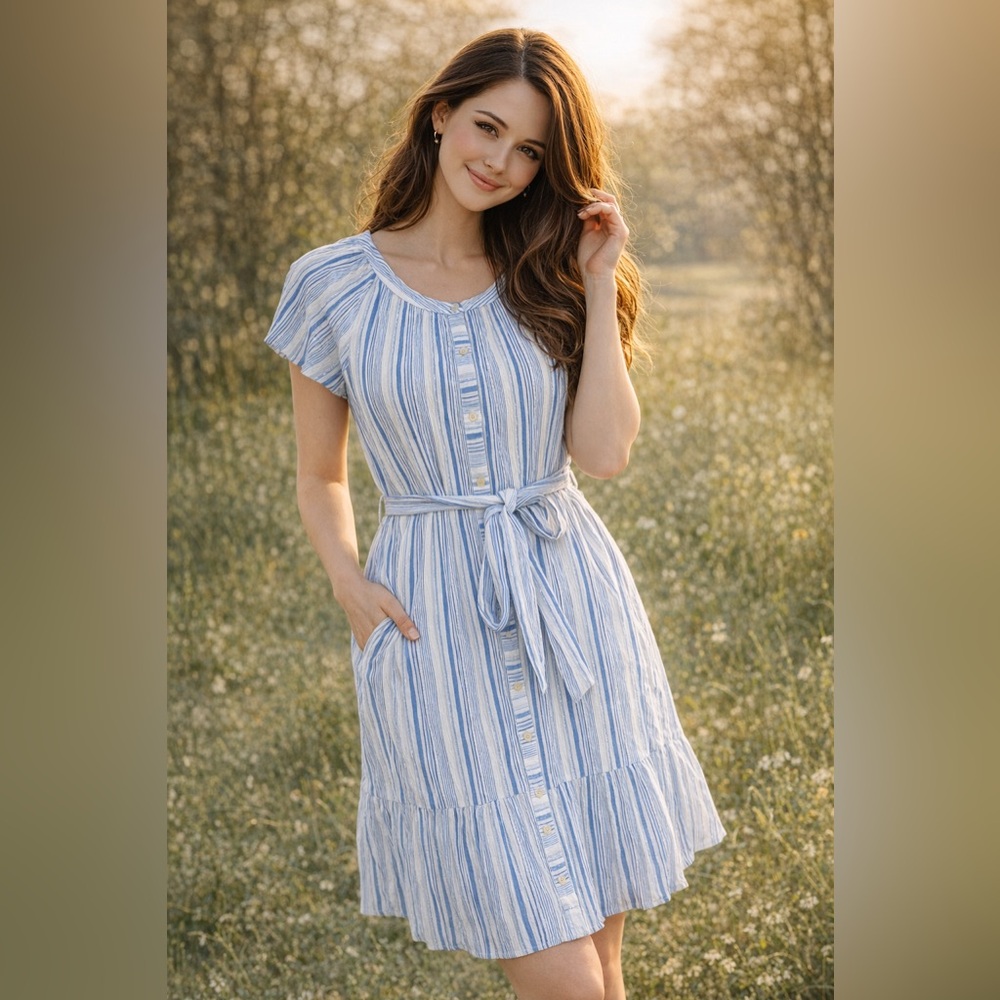 Vineyard Vines Striped Blue and White Midi Dress